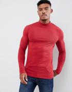Asos Design Muscle Fit Long Sleeve T-shirt With Turtleneck In Red - Red