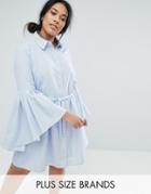 Unique 21 Hero Shirt Dress With Fluted Sleeves - Blue