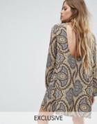 Reclaimed Vintage Inspired Tie Back Swing Dress In Paisley - Yellow