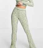 Topshop Tall Space Dye Lettuce Flared Pants In Green
