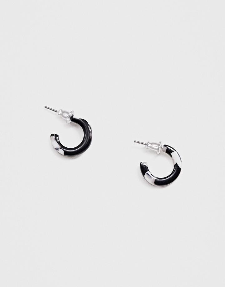 Asos Design Resin Hoop Earrings In Monochrome - Black