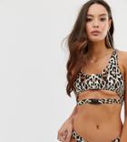 Missguided Seatbelt Under Boob Bikini Top In Leopard Print - Multi