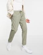 Asos Design Skinny Chinos With Elasticized Waist And Pin Tuck In Light Khaki-green