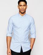 Asos Skinny Oxford Shirt In Blue With Long Sleeves - Lt Blue