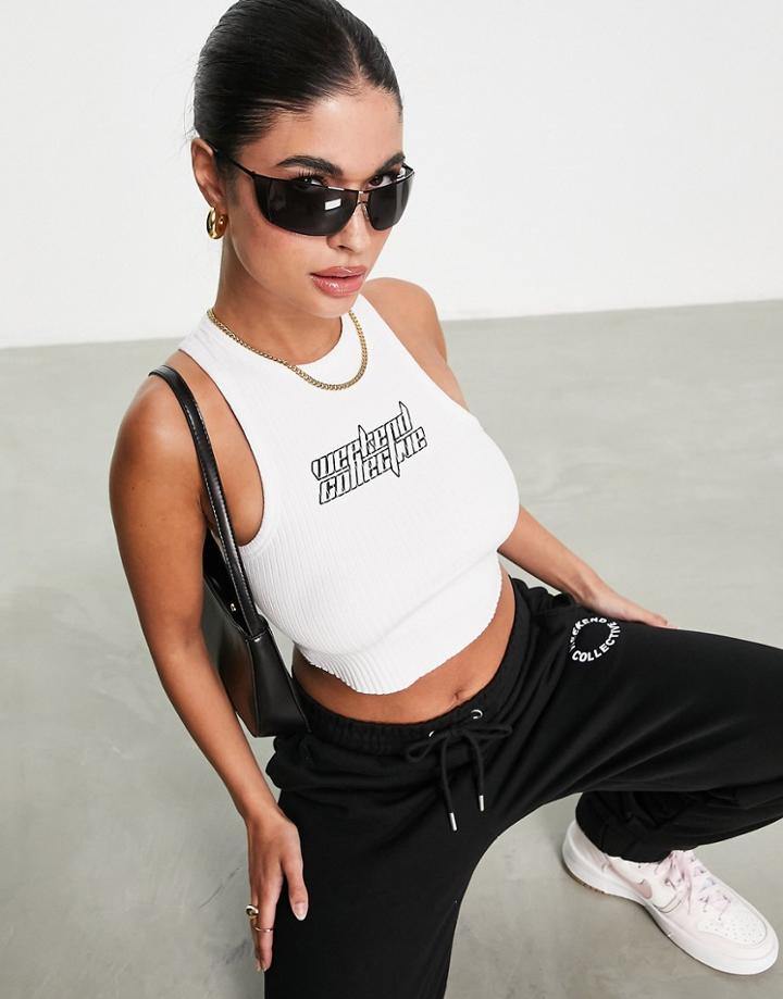 Asos Weekend Collective Racer Tank Top With Futuristic Logo In White - Part Of A Set
