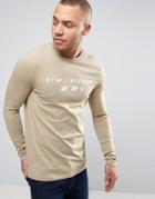 Asos Muscle Long Sleeve T-shirt With Text Print - Beige