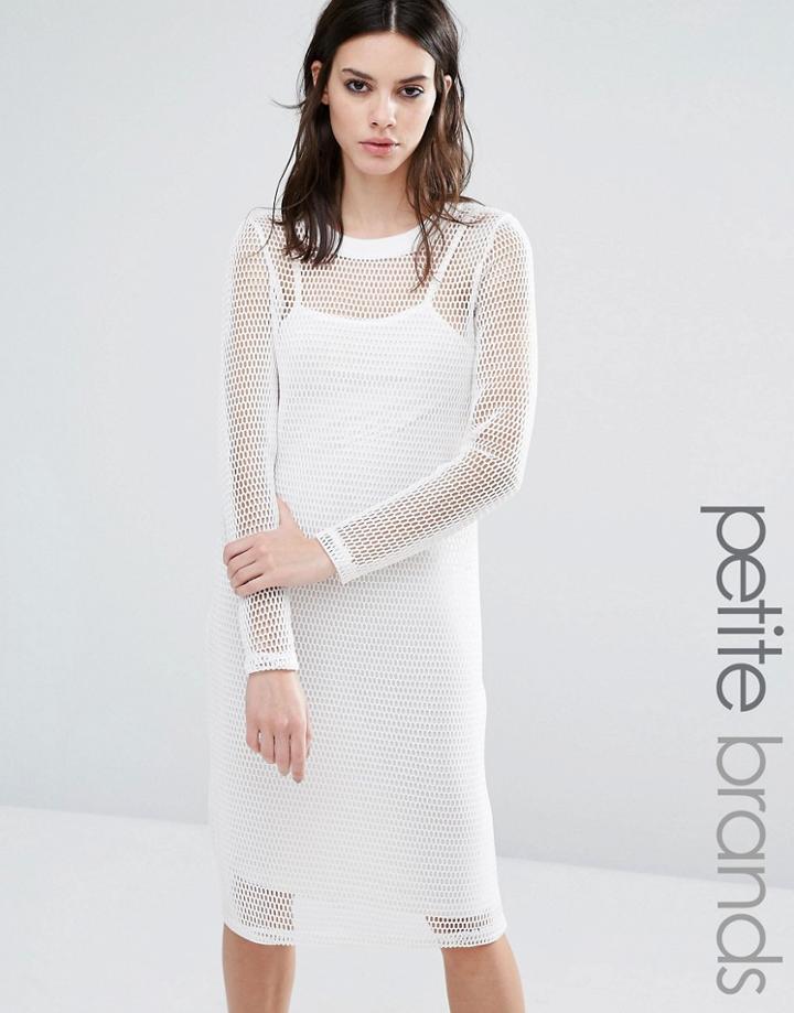 Noisy May Petite Kicks Back Mesh Grid Long Sleeve Bodycon Dress - White