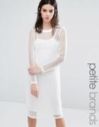 Noisy May Petite Kicks Back Mesh Grid Long Sleeve Bodycon Dress - White