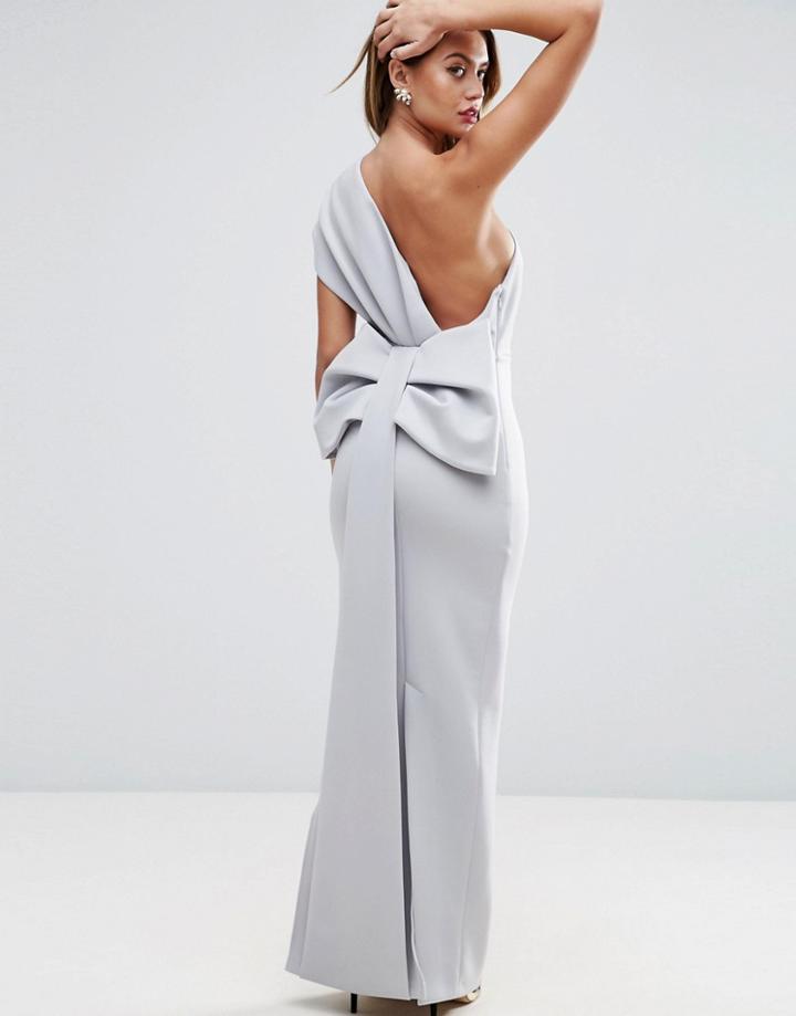 Asos Premium One Shoulder Bow Back Maxi Dress - Cream