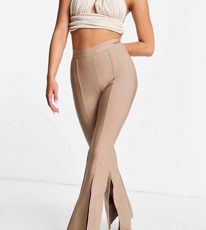 Band Of Stars Premium Split Front Wide Leg Pants In Mocha - Part Of A Set-brown