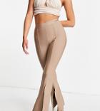 Band Of Stars Premium Split Front Wide Leg Pants In Mocha - Part Of A Set-brown