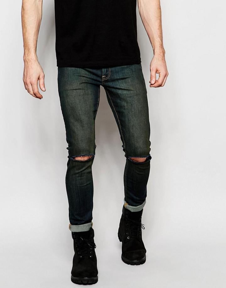 Asos Extreme Super Skinny Jeans With Knee Rips - Dirty Blue
