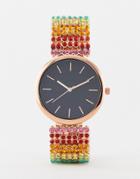 Asos Design Premium Watch With Multicolour Crystal Strap - Multi