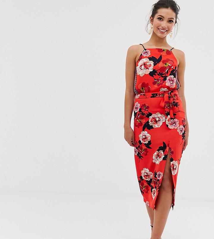 Oasis Midi Skirt With Side Split In Floral Print - Multi