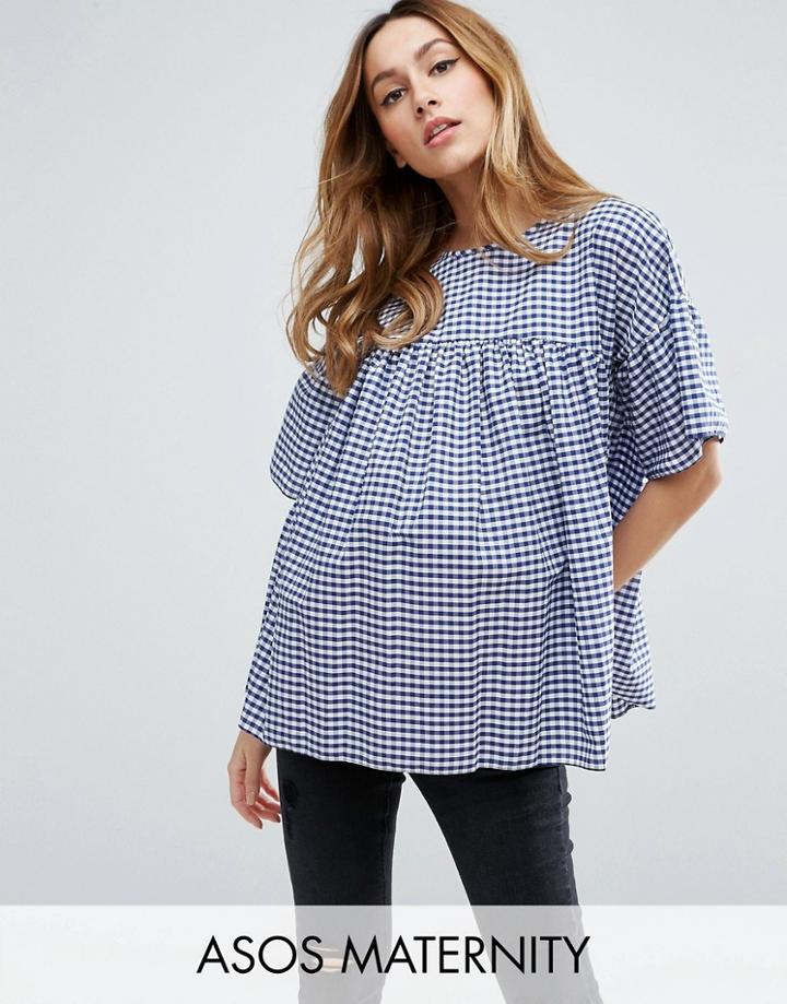 Asos Maternity Smock Top In Gingham - Multi