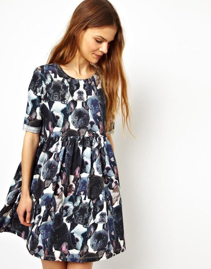 Asos Smock Dress With French Bulldog Print