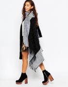 Asos Cape In Color Block Boucle With Scarf - Black