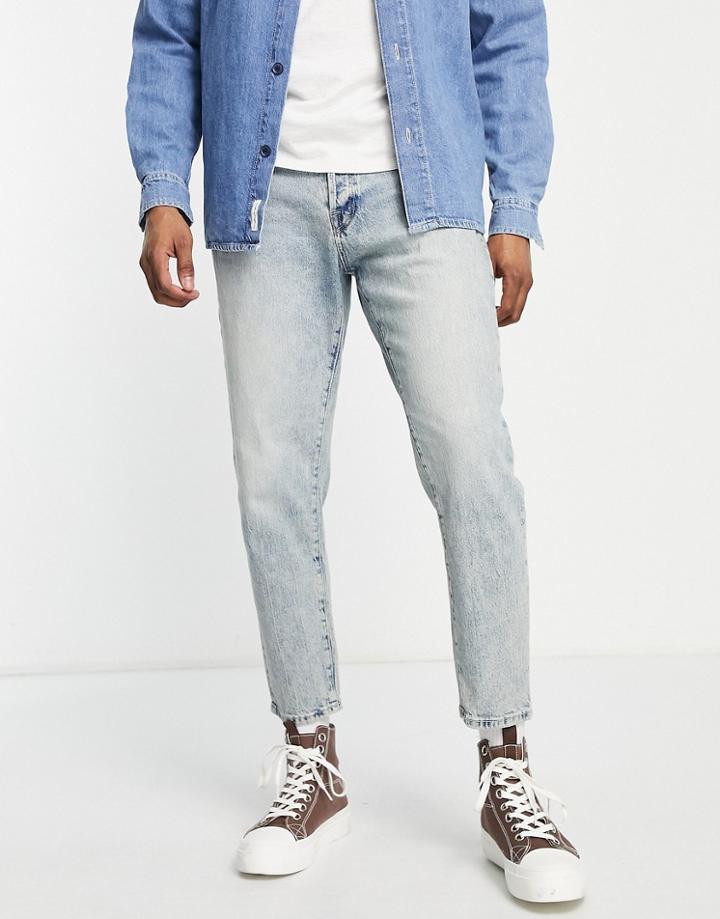 Selected Homme Aldo Jeans In Relaxed Crop In Vintage Wash-blue