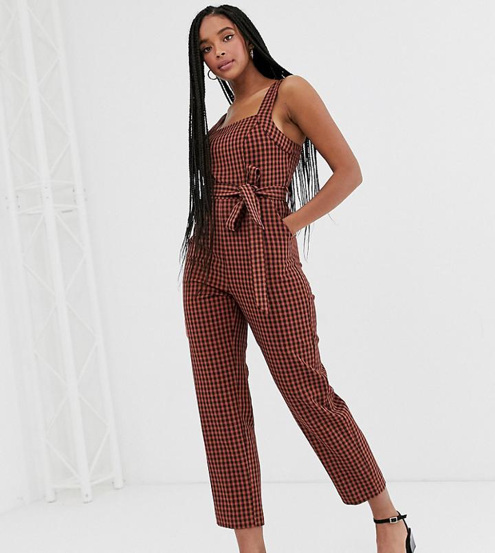 Wild Honey Pinnafore Jumpsuit With Tie Waist In Check