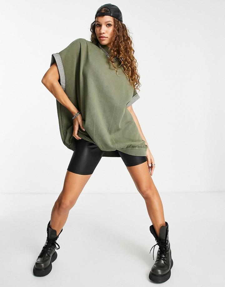 Free People Grove Short Sleeve Oversized Sweatshirt In Green