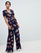 Oasis Wide Leg Jumpsuit In Floral Print - Multi
