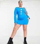 Collusion Plus Knitted Mini Dress With Cut Out In Bright Blue-blues