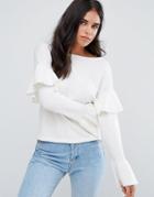 Amy Lynn Sweater With Frill Sleeve Detail - White
