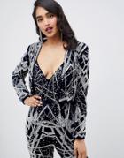 Asos Edition Starburst Jewel Crop Jacket In Velvet - Navy