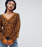 Asos Design Tall Sweater With V Neck In Animal - Multi