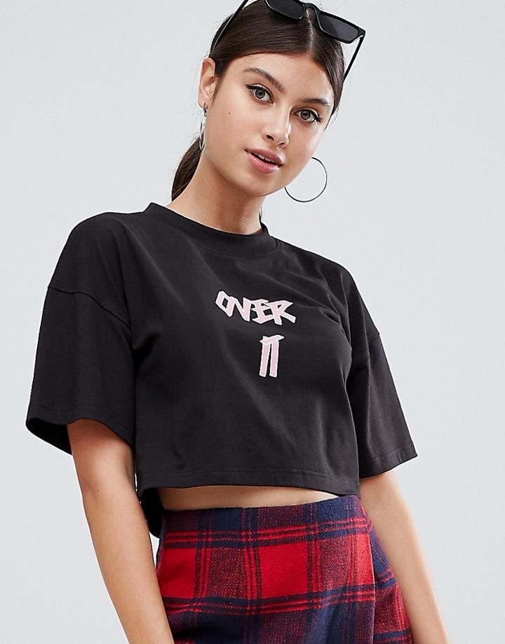 Prettylittlething Over It Slogan T-shirt In Black - Black