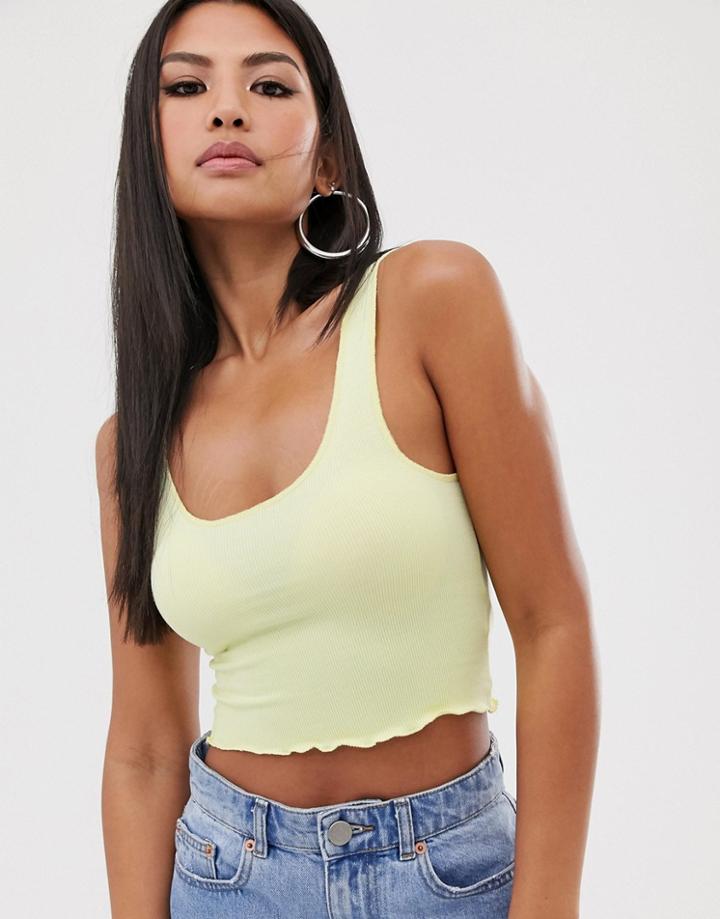 Asos Design Rib Crop Scoop Neck Tank In Lime-green