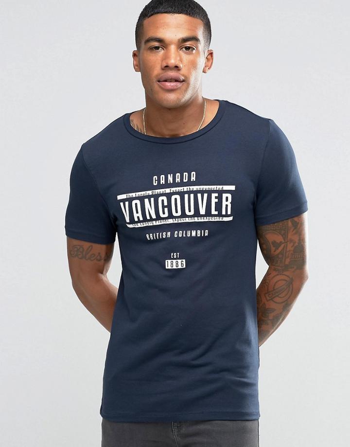 Asos Muscle T-shirt With Vancouver Print In Navy - Navy