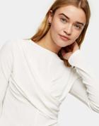 Topshop Twist Front Top In Ivory-white