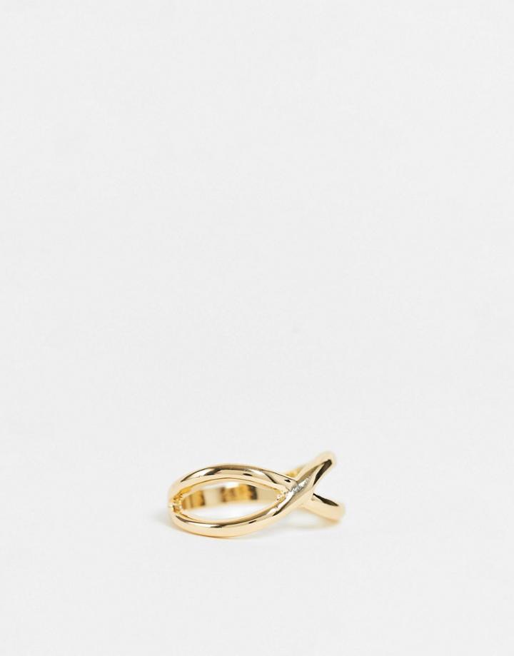 Designb London Curve Crossover Ring In Gold