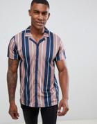 Boohooman Jersey Shirt In Tan Stripe - Tan