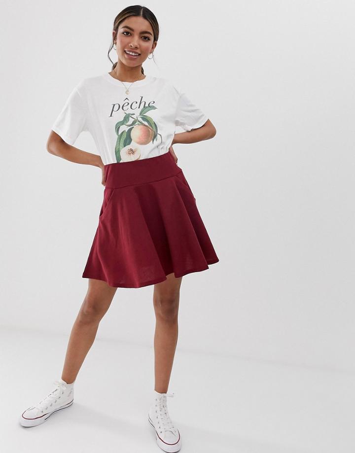 Asos Design Mini Skater Skirt With Drop Pockets In Texture-purple