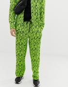 Jaded London Satin Pants In Neon Green Snakeskin - Green