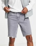 Asos Design Slim Denim Shorts In Gray With Raw Hem