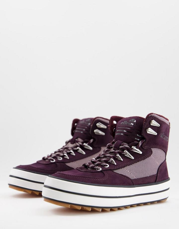 Ellesse Alzano Flatform Leather Lace Up Sneakers In Pink Mix-multi