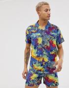 Urban Threads Revere Collar Shirt In Rainbow Moon Print - Multi