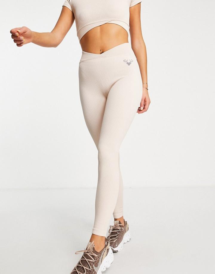 Twill Active Recycled Seamless Ribbed V Waist Leggings In Mink-pink