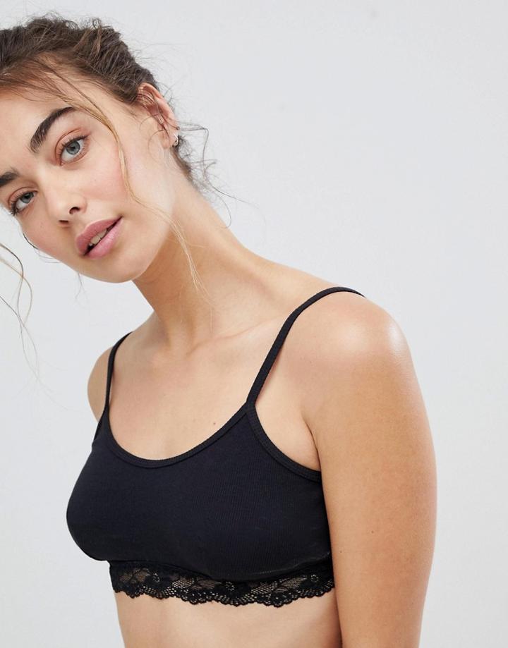Asos Design Jersey Crop Top With Spaghetti Straps - Black