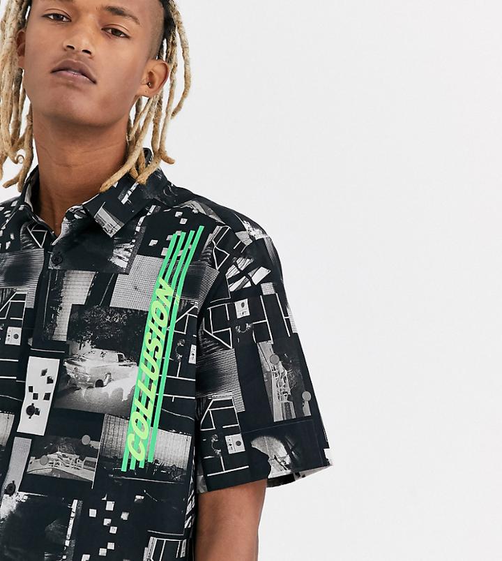 Collusion Photographic Shirt With Placement Print-black