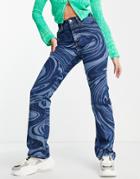 Topshop Kort Cotton Blend Jean In Mid Blue Swirl - Mblue