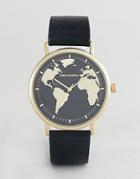 Asos Design Watch In Black And Gold With Vintage Style Map Print - Black