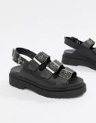 Asos Design Fang Chunky Sling Back Flat Sandals - Black