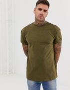 New Look High Roll T-shirt In Khaki-green