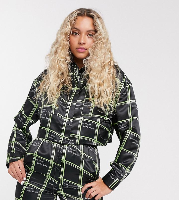 Collusion Satin Shirt In Check Print Two-piece-black
