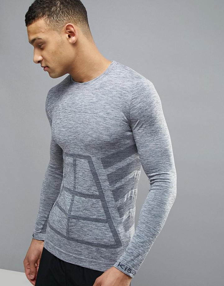 Ki5-a Abscon Long Sleeve Seamless Top In Light Gray - Black