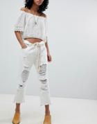 One Teaspoon Hooligans Low Waist Relaxed Straight Leg Jean With Rips - White